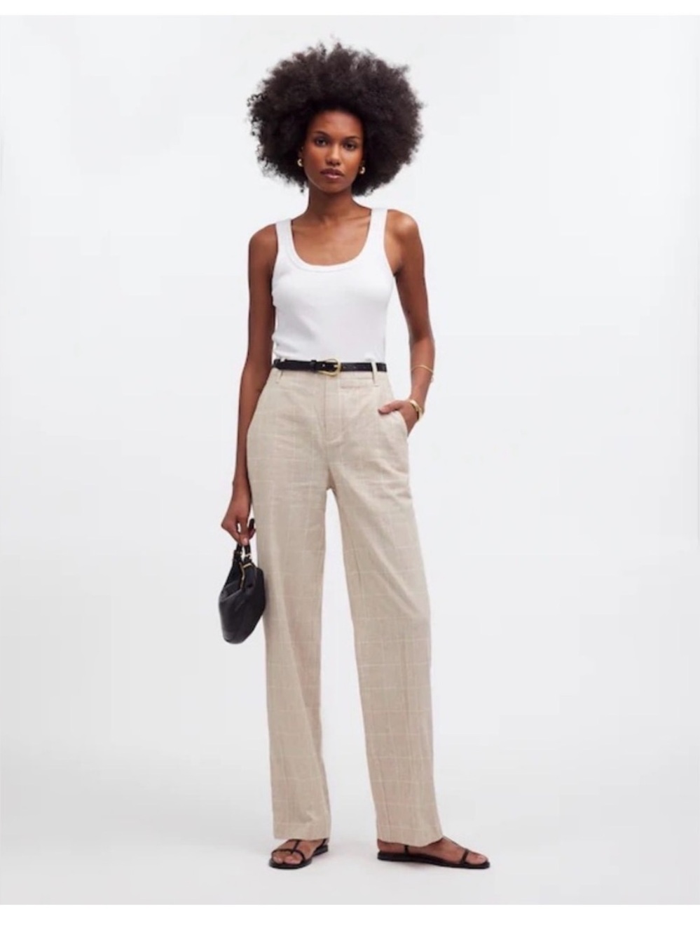 NEW Madewell Mid-Rise Linen Cotton Blend Plaid Straight Leg Pants